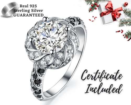 *SOLID 925 STERLING SILVER  2CT HALO FLOWER RING *