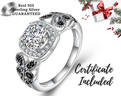 *0.75CT SOLID 925 STERLING SILVER HALO LEAF RING *