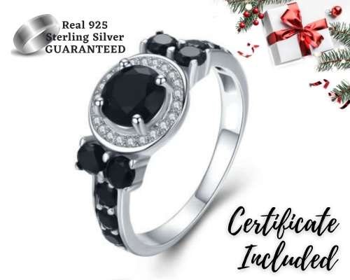 *1.25 CT SOLID 925 STERLING SILVER BLACK SPINEL HALO RING*