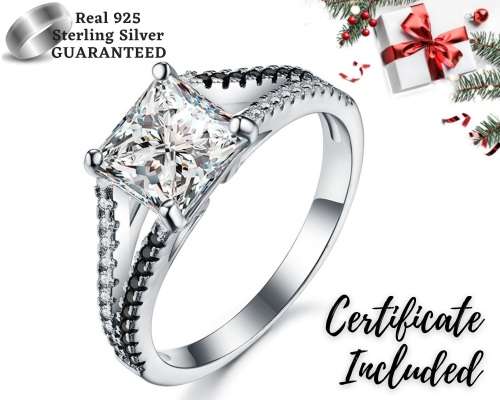 *SOLID 925 STERLING SILVER PRINCESS CUT RING *