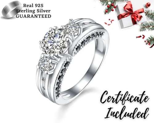 *1.5CT SOLID 925 STERLING SILVER THREE STONE RING *