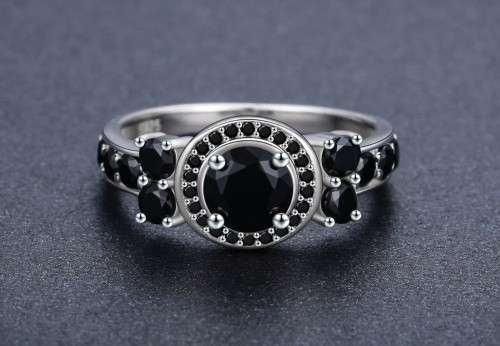 *1.25 CT SOLID 925 STERLING SILVER BLACK SPINEL HALO RING*