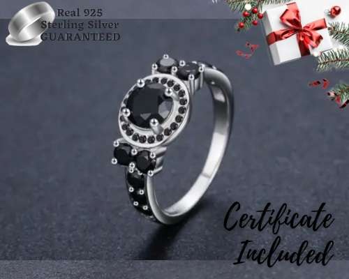 *1.25 CT SOLID 925 STERLING SILVER BLACK SPINEL HALO RING*
