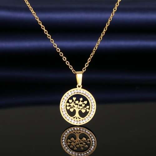 TITANIUM ( NEVER FADE) "TREE OF LOVE"  Necklace  with Simulated Diamonds 45 cm (SILVER ONLY)