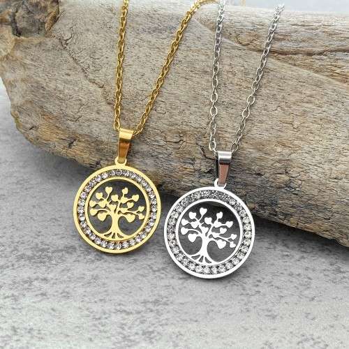 TITANIUM ( NEVER FADE) "TREE OF LOVE"  Necklace  with Simulated Diamonds 45 cm (SILVER ONLY)