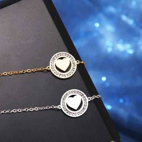 TITANIUM (NEVER FADE) Heart Bracelet with Simulated Diamonds 19 cm (SILVER ONLY)