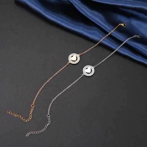 TITANIUM (NEVER FADE) Heart Bracelet with Simulated Diamonds 19 cm (SILVER ONLY)