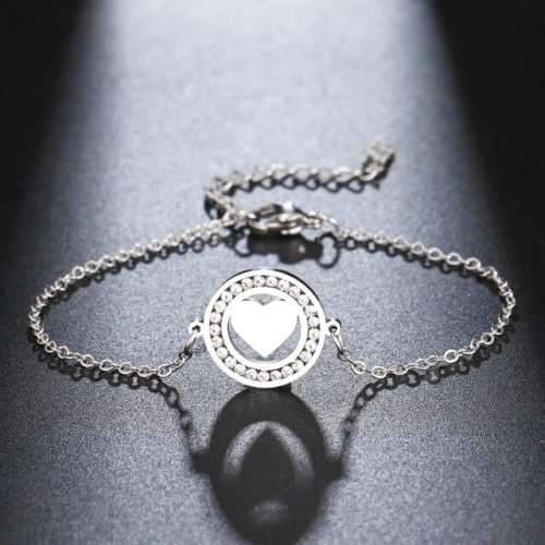 TITANIUM (NEVER FADE) Heart Bracelet with Simulated Diamonds 19 cm (SILVER ONLY)