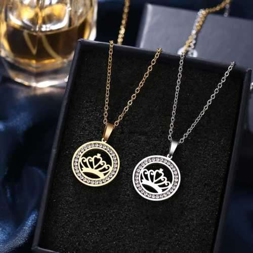 TITANIUM (NEVER FADE) CROWN PENDANT Necklace with Simulated Diamonds 45cm (SILVER ONLY)