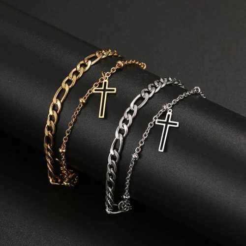 TITANIUM (NEVER FADE) Cross Double Bracelet 20 cm (SILVER ONLY)