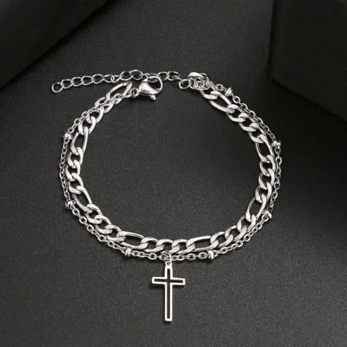 TITANIUM (NEVER FADE) Cross Double Bracelet 20 cm (SILVER ONLY)