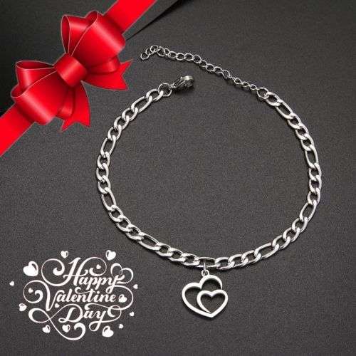 TITANIUM (NEVER FADE) Double Heart Bracelet 20cm (SILVER ONLY)