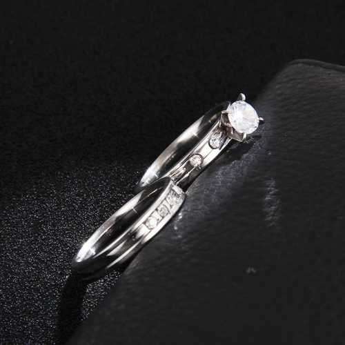 TITANIUM (NEVER FADE) DOUBLE SET Ring with Simulated Diamonds SIZE 9 US (SILVER ONLY)