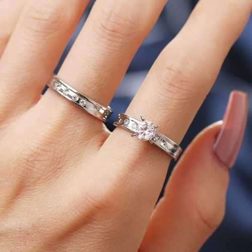 TITANIUM (NEVER FADE) DOUBLE SET Ring with Simulated Diamonds SIZE 9 US (SILVER ONLY)