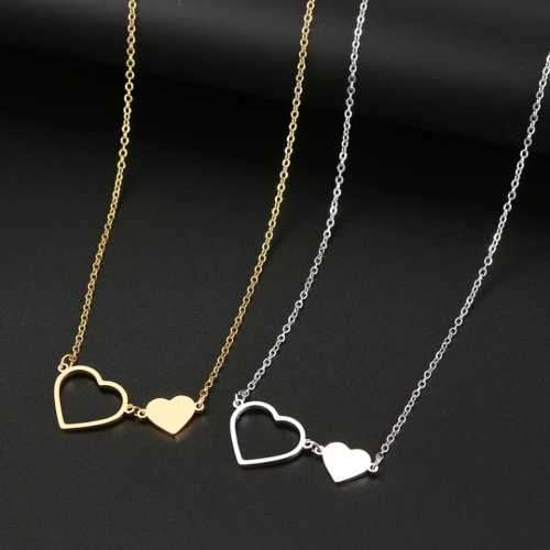 TITANIUM (NEVER FADE) Double Hearts Necklace 45 cm (SILVER ONLY)