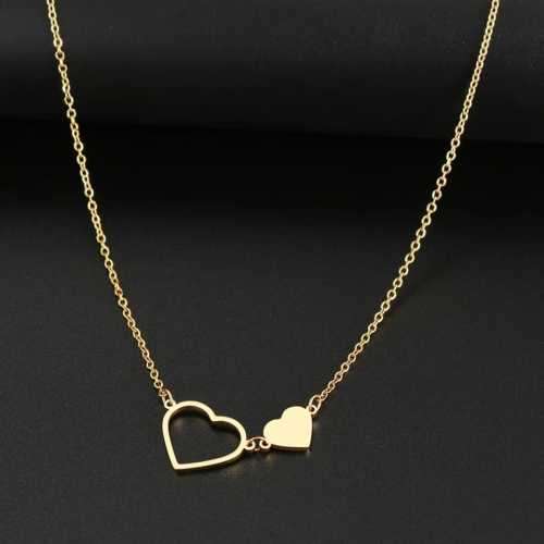 TITANIUM (NEVER FADE) Double Hearts Necklace 45 cm (SILVER ONLY)