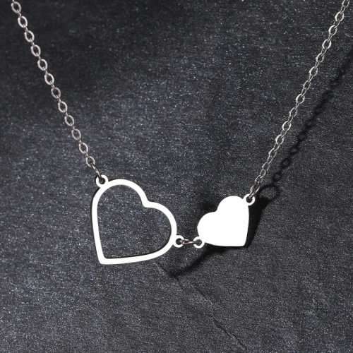TITANIUM (NEVER FADE) Double Hearts Necklace 45 cm (SILVER ONLY)