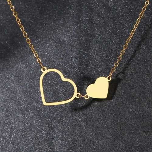 TITANIUM (NEVER FADE) Double Hearts Necklace 45 cm (SILVER ONLY)