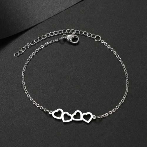TITANIUM (NEVER FADE) Four Hearts Bracelet 20cm (SILVER ONLY)