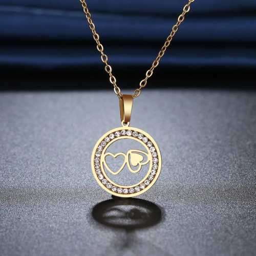 TITANIUM (NEVER FADE) DOUBLE HEART Necklace  with Simulated Diamonds 45 cm (SILVER ONLY)