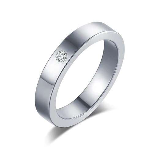 TITANIUM (NEVER FADE) SOLID Ring with Simulated Diamond SIZE 9 US (SILVER ONLY)