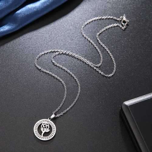 TITANIUM (NEVER FADE) ROSE Necklace with Simulated Diamonds 45cm (SILVER ONLY)