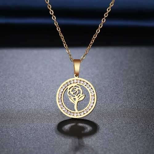 TITANIUM (NEVER FADE) ROSE Necklace with Simulated Diamonds 45cm (SILVER ONLY)