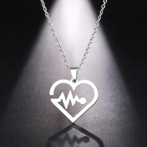 TITANIUM (NEVER FADE) HEART BEAT Necklace  45cm (SILVER ONLY)