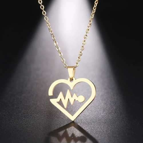 TITANIUM (NEVER FADE) HEART BEAT Necklace  45cm (SILVER ONLY)
