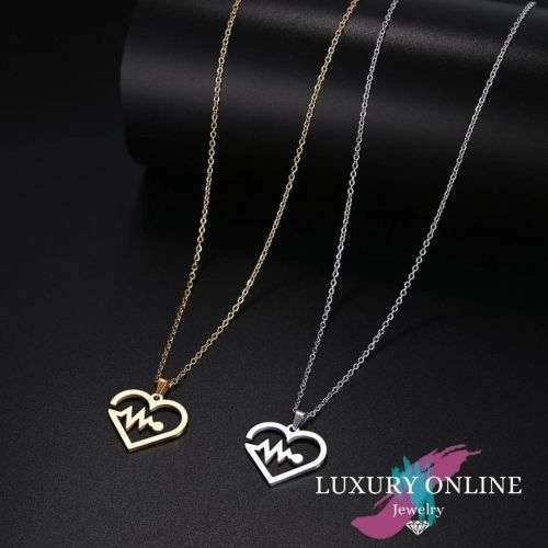 TITANIUM (NEVER FADE) HEART BEAT Necklace  45cm (SILVER ONLY)