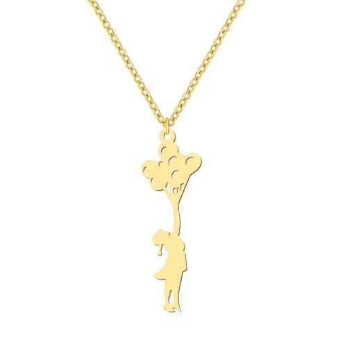 TITANIUM (NEVER FADE) GIRL WITH BALLOONS Necklace 45cm (SILVER ONLY)