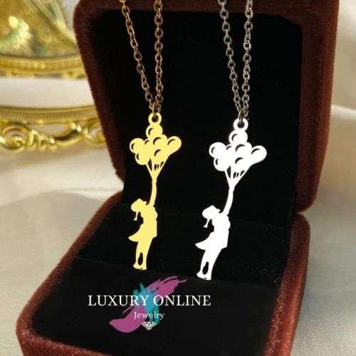 TITANIUM (NEVER FADE) GIRL WITH BALLOONS Necklace 45cm (SILVER ONLY)