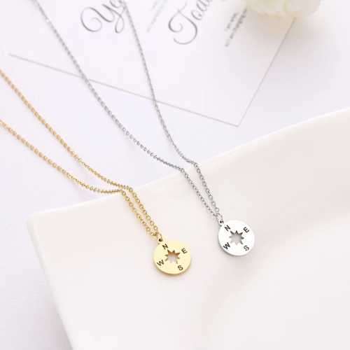 TITANIUM (NEVER FADE) COMPASS PENDANT Necklace 45cm (SILVER ONLY)