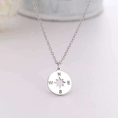 TITANIUM (NEVER FADE) COMPASS PENDANT Necklace 45cm (SILVER ONLY)