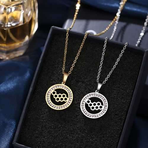 TITANIUM (NEVER FADE) HONEY COMB Necklace with Simulated Diamonds 45cm (SILVER ONLY)