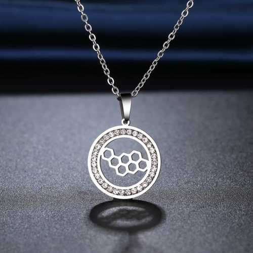 TITANIUM (NEVER FADE) HONEY COMB Necklace with Simulated Diamonds 45cm (SILVER ONLY)