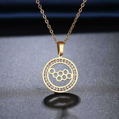 TITANIUM (NEVER FADE) HONEY COMB Necklace with Simulated Diamonds 45cm (SILVER ONLY)