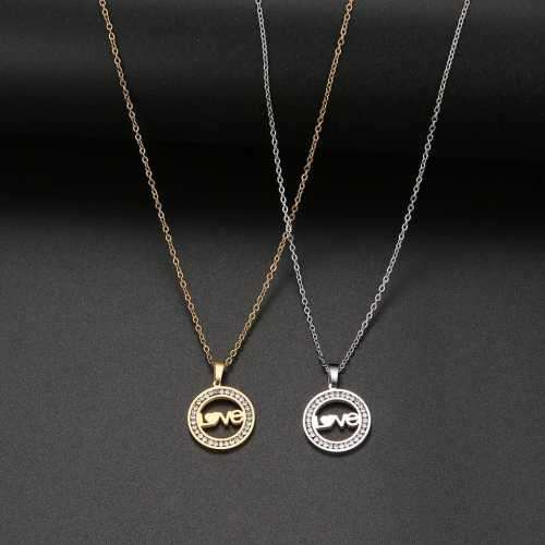 TITANIUM (NEVER FADE) LOVE Necklace with Simulated Diamonds 45cm (SILVER ONLY)