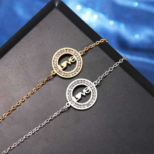 TITANIUM (NEVER FADE) LOVE Bracelet with Simulated Diamonds 20cm (SILVER ONLY)