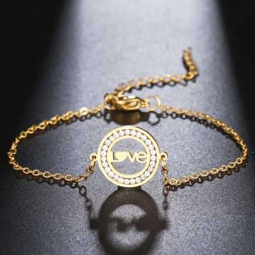 TITANIUM (NEVER FADE) LOVE Bracelet with Simulated Diamonds 20cm (SILVER ONLY)