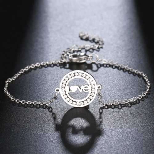 TITANIUM (NEVER FADE) LOVE Bracelet with Simulated Diamonds 20cm (SILVER ONLY)