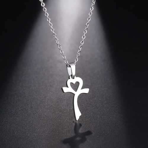 TITANIUM (NEVER FADE) HEART CROSS Necklace 45cm (SILVER ONLY)