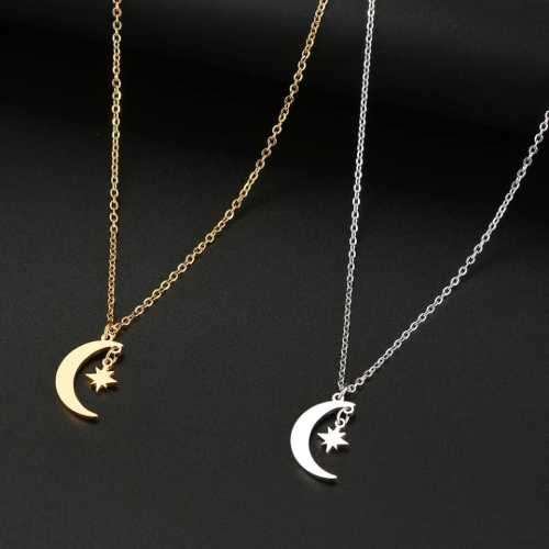 TITANIUM (NEVER FADE) MOON and STAR Necklace 45cm (SILVER ONLY)