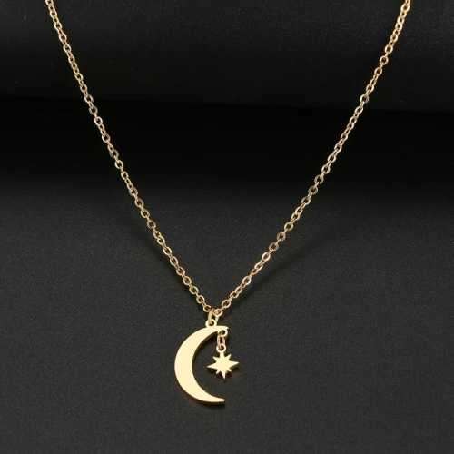 TITANIUM (NEVER FADE) MOON and STAR Necklace 45cm (SILVER ONLY)