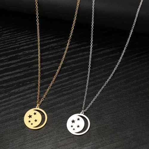 TITANIUM (NEVER FADE) MOON and STARS Necklace 45cm (SILVER ONLY)