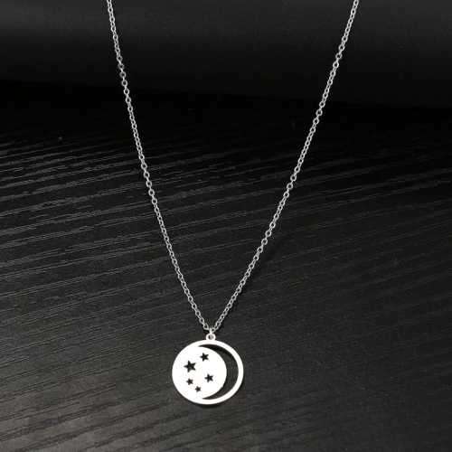 TITANIUM (NEVER FADE) MOON and STARS Necklace 45cm (SILVER ONLY)