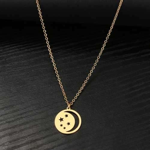TITANIUM (NEVER FADE) MOON and STARS Necklace 45cm (SILVER ONLY)