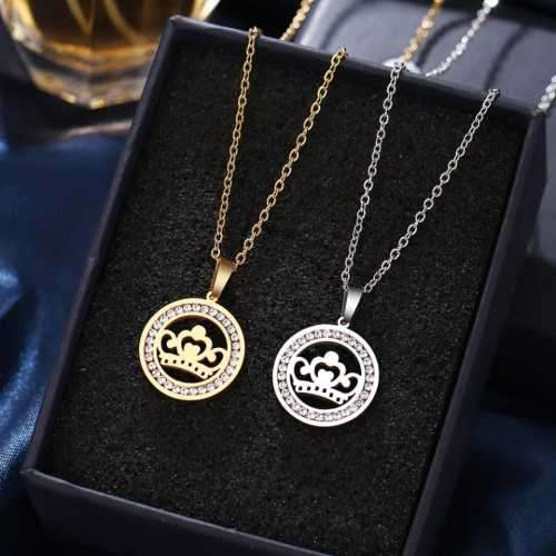 TITANIUM (NEVER FADE) CROWN Necklace with Simulated Diamonds 45cm (SILVER ONLY)
