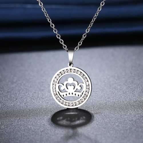TITANIUM (NEVER FADE) CROWN Necklace with Simulated Diamonds 45cm (SILVER ONLY)