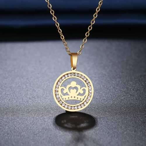 TITANIUM (NEVER FADE) CROWN Necklace with Simulated Diamonds 45cm (SILVER ONLY)